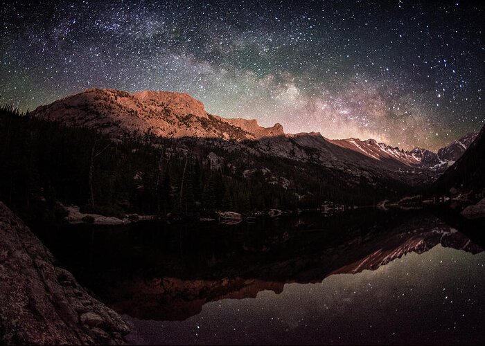Tranquility Greeting Card featuring the photograph Milky Way Rising Over Longs Peak by Mike Berenson / Colorado Captures