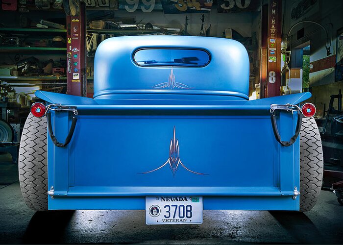 Antique Greeting Card featuring the photograph Millers Chop Shop 46 Chevy Truck Rear by Yo Pedro