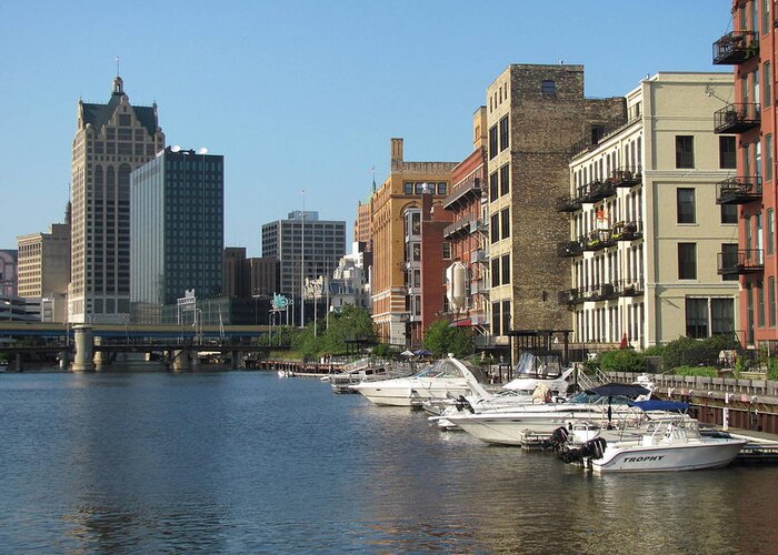 Milwaukee Greeting Card featuring the photograph Milwaukee River Architecture 2 by Anita Burgermeister