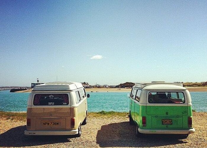Vwlove Greeting Card featuring the photograph Mine And My Dads Buses Down The Beach by Jimmy Lindsay