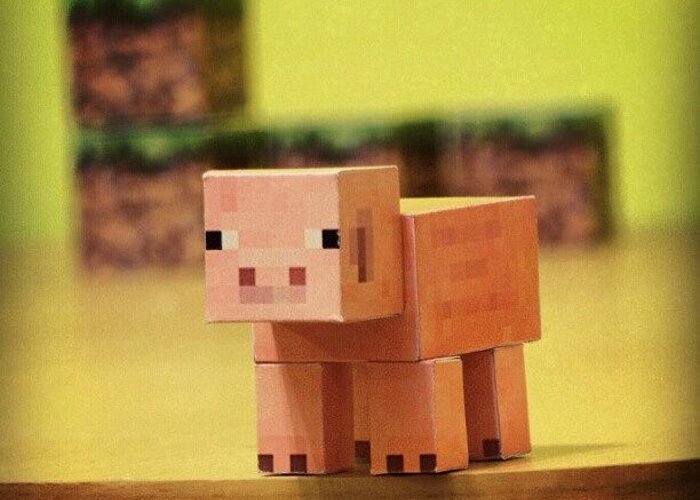Blocks Greeting Card featuring the photograph #minecraft #pig #piggy #paper #papercut by Mato Mato