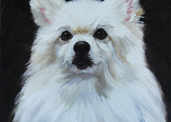 Miniature Greeting Card featuring the painting Miniature American Eskimo Dog by Alice Leggett