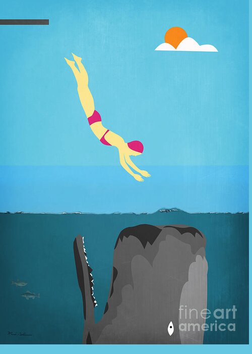 Minimal Greeting Card featuring the digital art Minimal Sea Life by Mark Ashkenazi