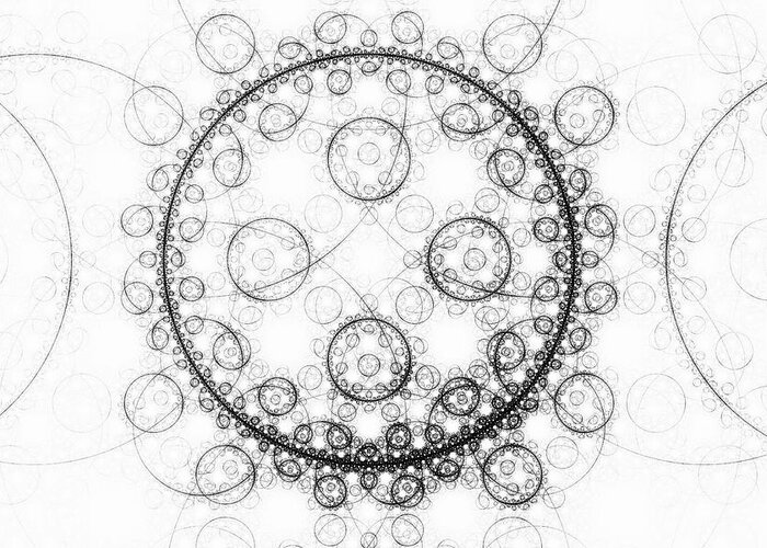 Minimalist Greeting Card featuring the digital art Minimalist fractal art black and white circles by Matthias Hauser
