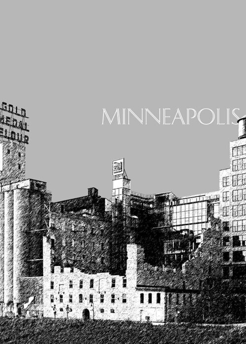 Architecture Greeting Card featuring the digital art Minneapolis Skyline Mill City Museum - Silver by DB Artist