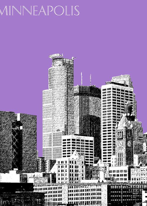 Architecture Greeting Card featuring the digital art Minneapolis Skyline - Violet by DB Artist
