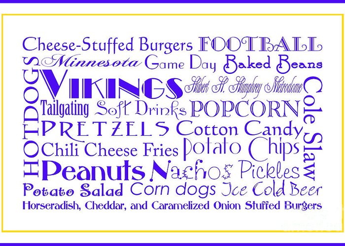 Andee Design Football Greeting Card featuring the digital art Minnesota Vikings Game Day Food 3 by Andee Design