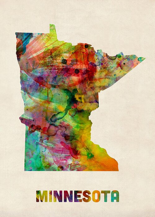 United States Map Greeting Card featuring the digital art Minnesota Watercolor Map by Michael Tompsett