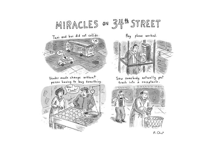Miracles On 34th Street Greeting Card featuring the drawing Miracles On 34th Street by Roz Chast