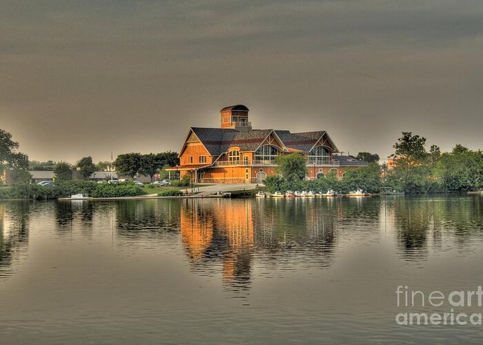 Lodge Greeting Card featuring the photograph Mirrored Boat House by Jim Lepard