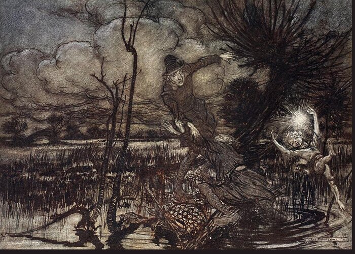C20th Greeting Card featuring the drawing Mislead Night-wanderers, Laughing by Arthur Rackham