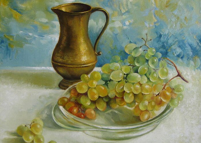 Grapes Greeting Card featuring the painting Missing autumn by Elena Oleniuc