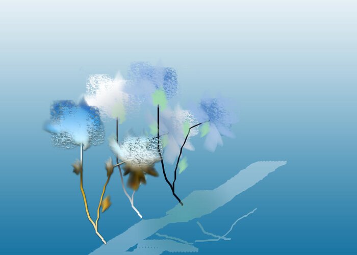 Mist Greeting Card featuring the digital art Misty Morning Flowers by Asok Mukhopadhyay