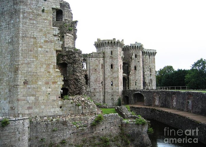 Medieval Castle Greeting Card featuring the photograph Moated Raglan by Denise Railey