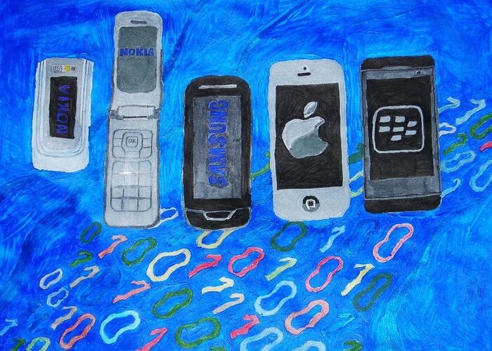 Cell Greeting Card featuring the mixed media Mobile Evolution by Melissa Nowacki