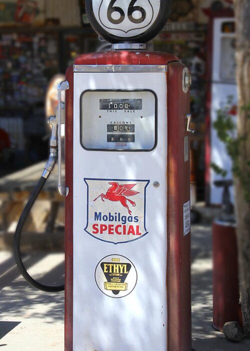 Route 66 Greeting Card featuring the photograph Mobilgas Special - Tokheim Pump by Mike McGlothlen