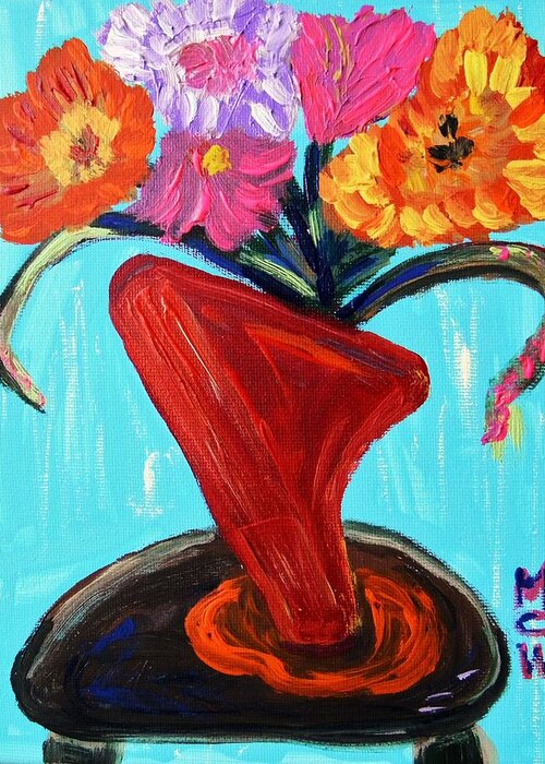 Vase Greeting Card featuring the painting Modern Red Vase by Mary Carol Williams