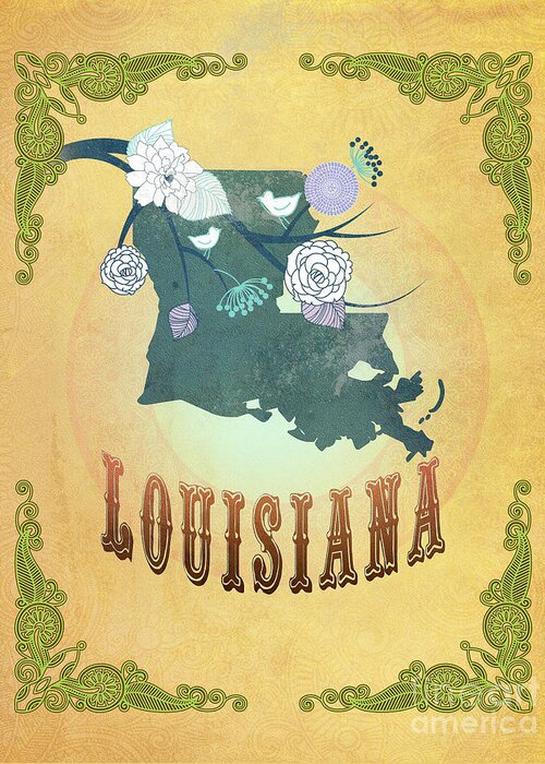 Louisiana Greeting Card featuring the digital art Modern Vintage Lousiana State Map by Joy House Studio