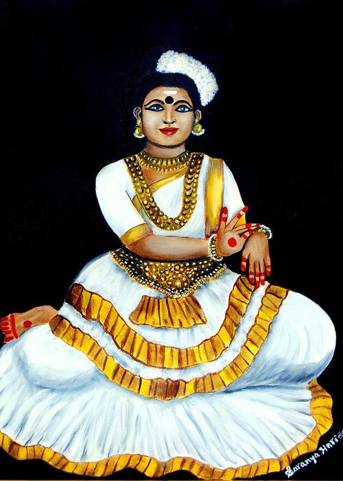 Mohiniyattam Greeting Card featuring the painting Mohiniyattam by Saranya Haridasan