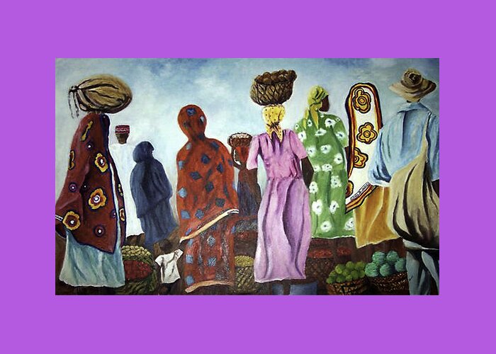 Market Greeting Card featuring the painting Mombasa Market by Sher Nasser