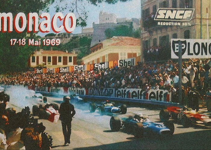 Monaco Grand Prix Greeting Card featuring the digital art Monaco 1969 by Georgia Fowler