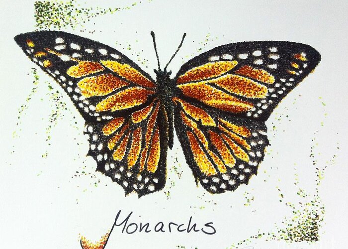 Monarch Greeting Card featuring the drawing Monarchs - Butterfly by Katharina Bruenen