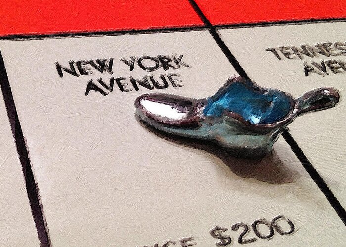 Monopoly Greeting Card featuring the painting Monopoly Board Custom Painting New York Avenue by Tony Rubino
