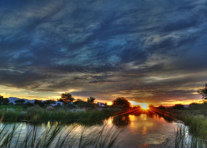 Pond Greeting Card featuring the photograph Monsoon Sunset by Tam Ryan