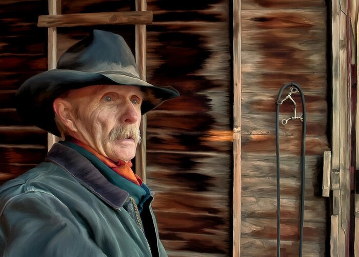 Cowboy Greeting Card featuring the painting Montana Cowboy by Michael Pickett