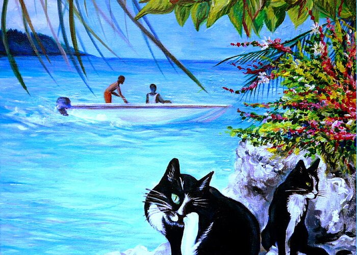 Travel. Tropical Art Greeting Card featuring the painting Montego Bay. Part One by Anna Duyunova