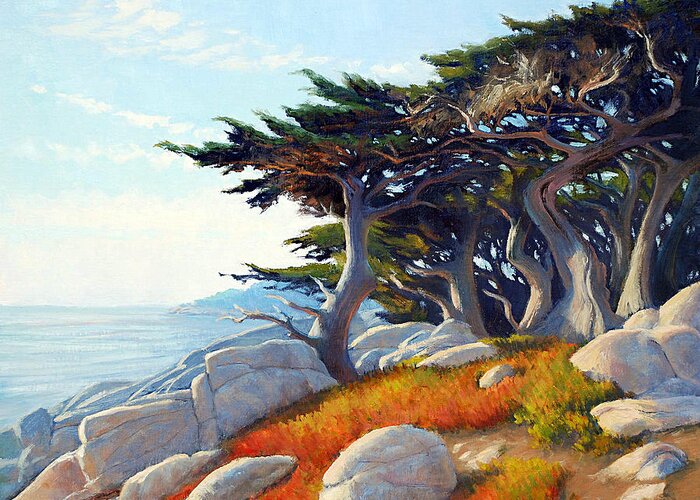 Monterey Cypress Greeting Card featuring the painting Monterey Cypress by Armand Cabrera