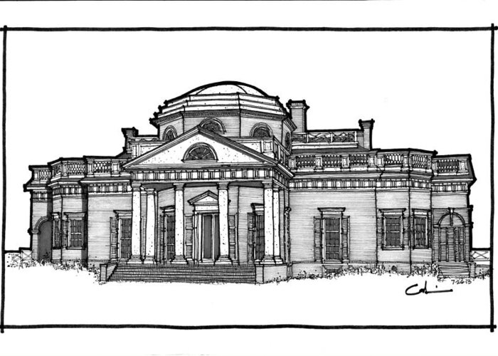 Sketch Greeting Card featuring the drawing Monticello by Calvin Durham