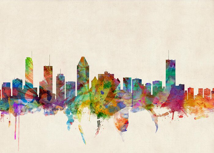 City Skyline Greeting Card featuring the digital art Montreal Skyline by Michael Tompsett