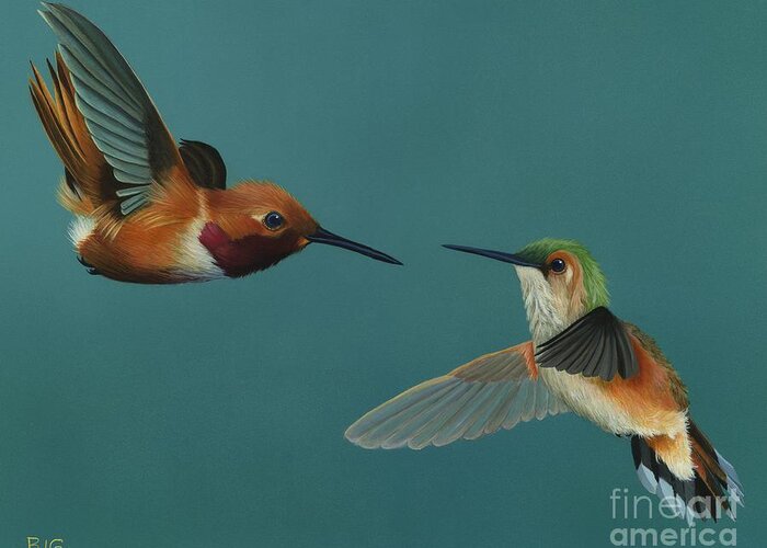 Hummingbird Greeting Card featuring the painting Monty and Tiffany by Rosellen Westerhoff