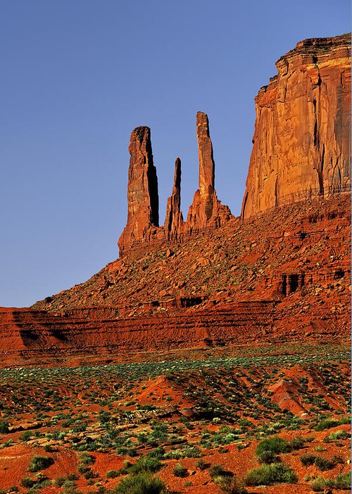 Monument Valley Greeting Card featuring the photograph Monument Valley - The Three Sisters by Alexandra Till