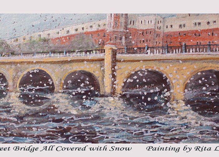 Charles River Art Greeting Card featuring the painting Moody Street Bridge All Covered with Snow by Rita Brown