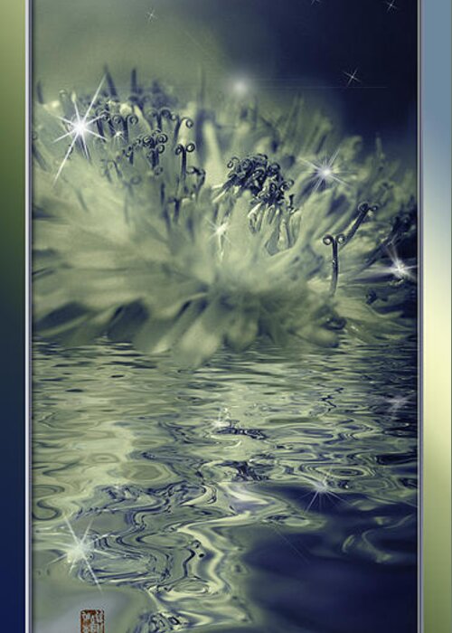 Blossom Greeting Card featuring the mixed media Moon and Dandelion reflection with sparkling stars by Peter V Quenter