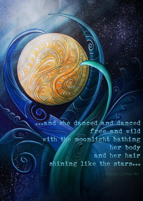 Words Greeting Card featuring the painting Moon Dance Stars by Reina Cottier