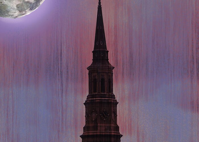 Charleston South Carolina Usa Greeting Card featuring the photograph Charleston Moon Lite Church by Will Burlingham