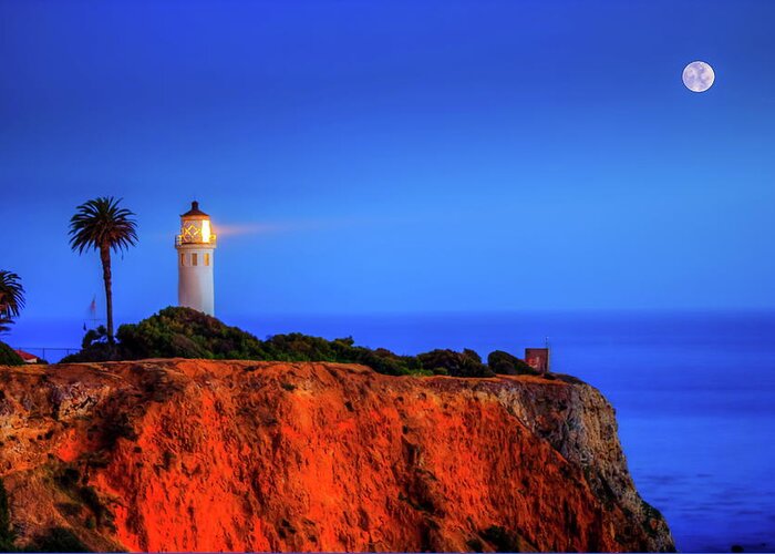 Tranquility Greeting Card featuring the photograph Moon Over Palos Verdes Peninsula by Albert Valles