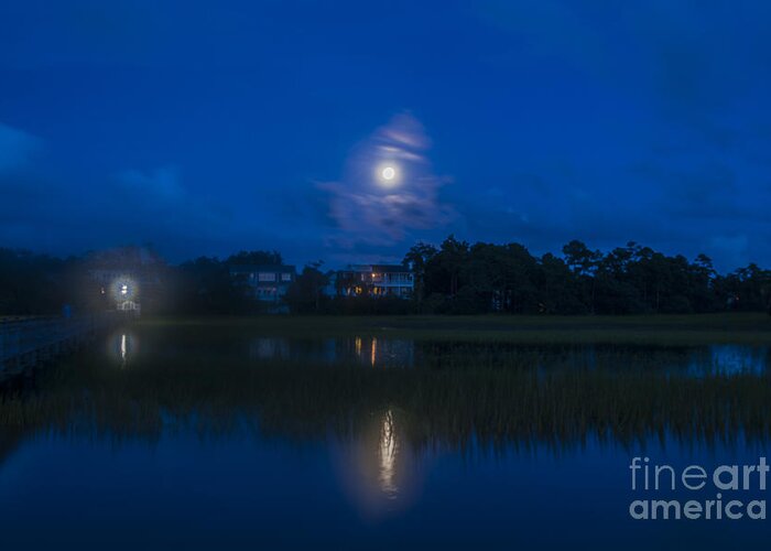 Moon Greeting Card featuring the photograph Moon over the Wando by Dale Powell