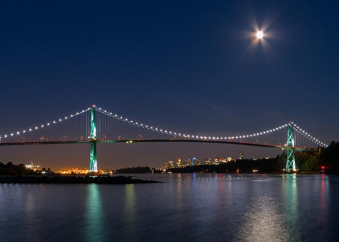 Bridge Greeting Card featuring the photograph Moon Rise Over Vancouver by Michael Russell