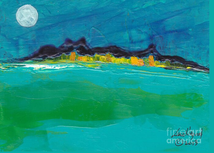Acrylic Greeting Card featuring the painting Moonlight Bay by Lew Hagood