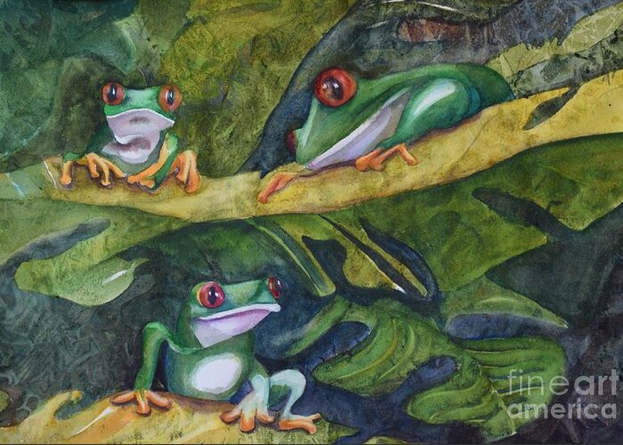 Tree Frogs Greeting Card featuring the painting Moonlight Crooners by Pamela Shearer