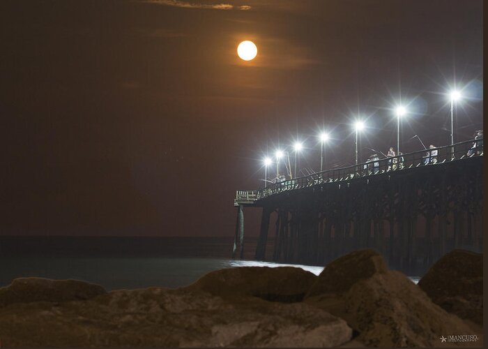 Carolina Beach Fishing Pier Greeting Card featuring the digital art Moonlight Feels Right by Phil Mancuso