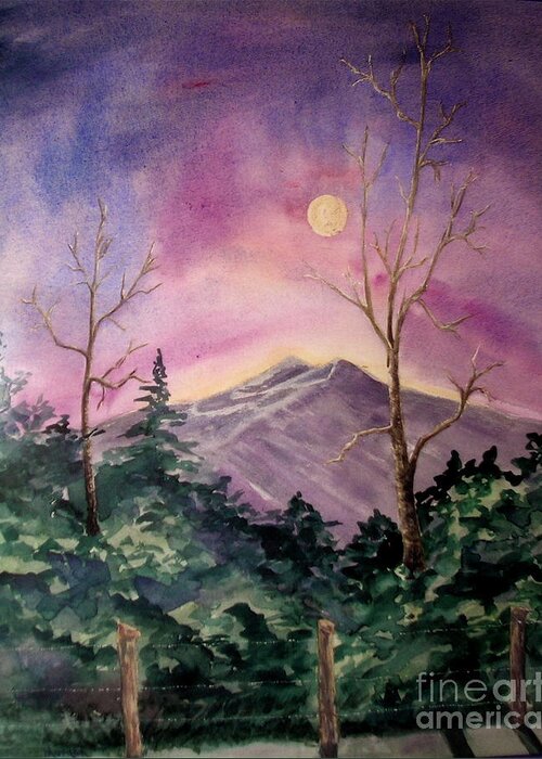 Landscape Greeting Card featuring the painting Moonlight Mountain by Genie Morgan