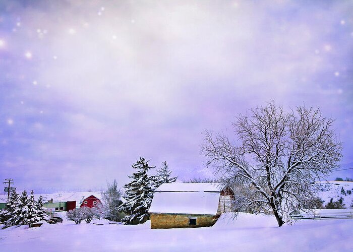 Farm Greeting Card featuring the photograph Moonlit Farm by Theresa Tahara