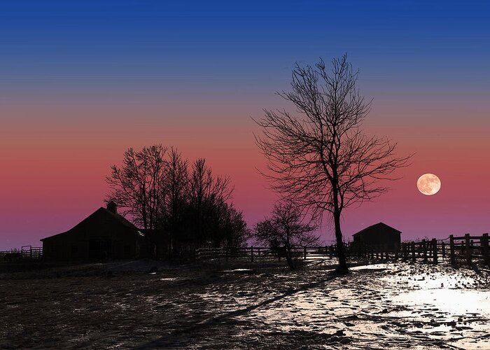 Moon Greeting Card featuring the photograph Moonrise At Sunset by Larry Landolfi
