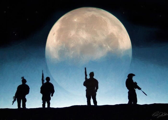 Navy Seals Greeting Card featuring the digital art Moonrise Mission by Peter Chilelli