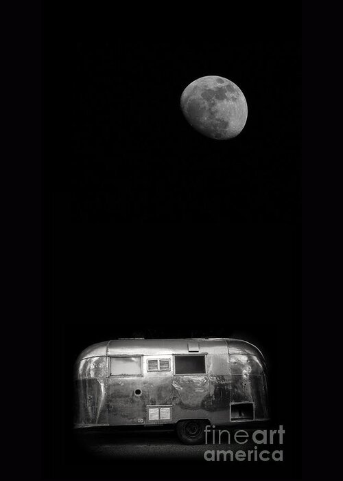Black Greeting Card featuring the photograph Moonrise over Airstream by Edward Fielding